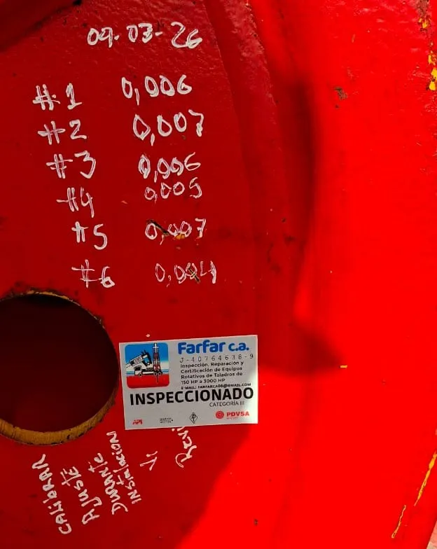 Pieza con el sello «Inspeccionado» de Farfar junto a las medidas escritas a mano